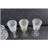 Image 6 : (2) Glass Sugar Dishes, (3) Crystal Goblets and Small Glass Jar