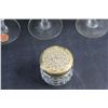 Image 7 : (2) Glass Sugar Dishes, (3) Crystal Goblets and Small Glass Jar