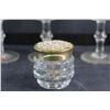 Image 8 : (2) Glass Sugar Dishes, (3) Crystal Goblets and Small Glass Jar