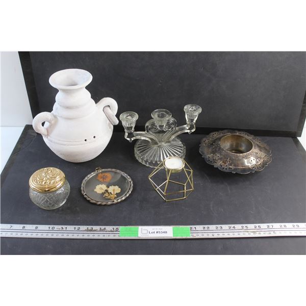 Silver Plated Planter, Candle Holders, Ceramic Vase, Wall Decor and Glass Jar