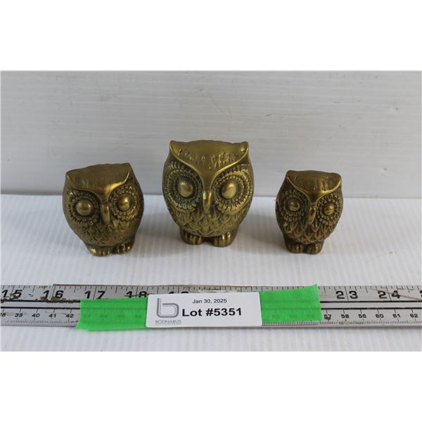 (3) Brass Owl Decor