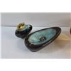 Image 2 : Amber Art Glass Bowl, Ceramic Ashtray and Desk Lighter