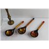 Image 3 : (3) Wooden Spoons, Brass Candle Holder and Glass Candy Dish