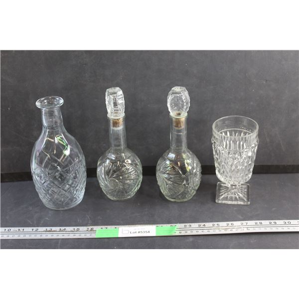 (3) Glass Liquor Decanters and Glass Goblet