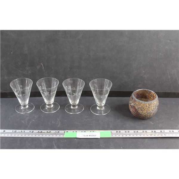 (4) Glass Cocktail Glasses and Candle Holder Cup