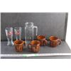 Image 1 : (4) Wooden Barrel Mugs, (2) Beer Glasses and Glass Pitcher