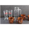 Image 2 : (4) Wooden Barrel Mugs, (2) Beer Glasses and Glass Pitcher