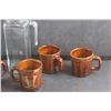 Image 3 : (4) Wooden Barrel Mugs, (2) Beer Glasses and Glass Pitcher
