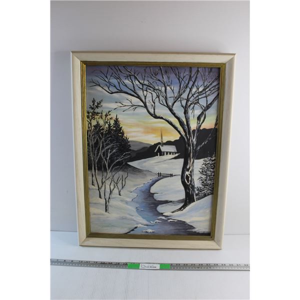 Framed Rural Church Art Painting 27'' x 21''