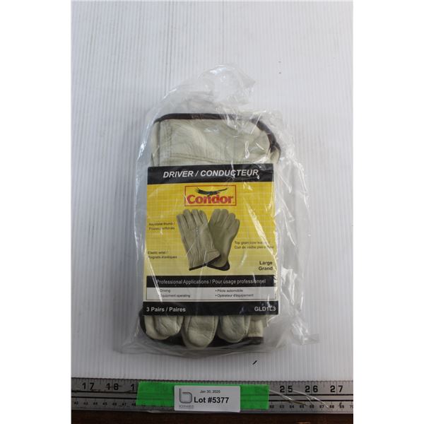 (3) Condor Driver Leather Gloves - Size L, Sealed