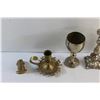 Image 4 : Brass and Silver Candle Holders, Bell, Sealion Decor and Goblet