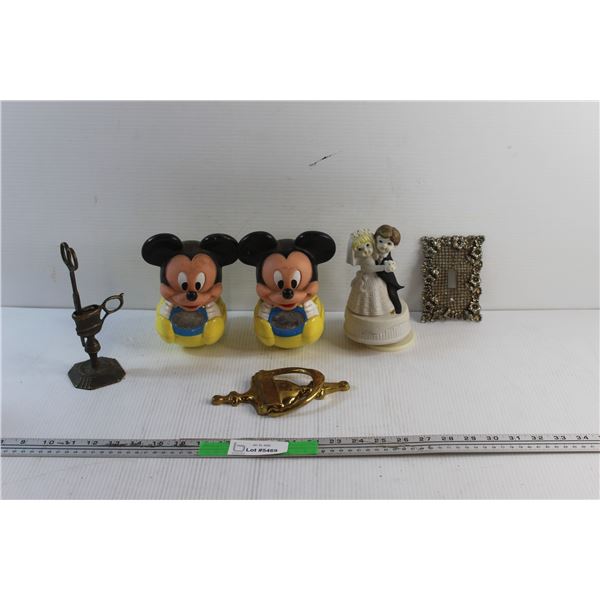 Baby Mickey Mouse, Brass Door Knocker, Porcelain Ornament, Silver Switch Cover and Ornamental Candle