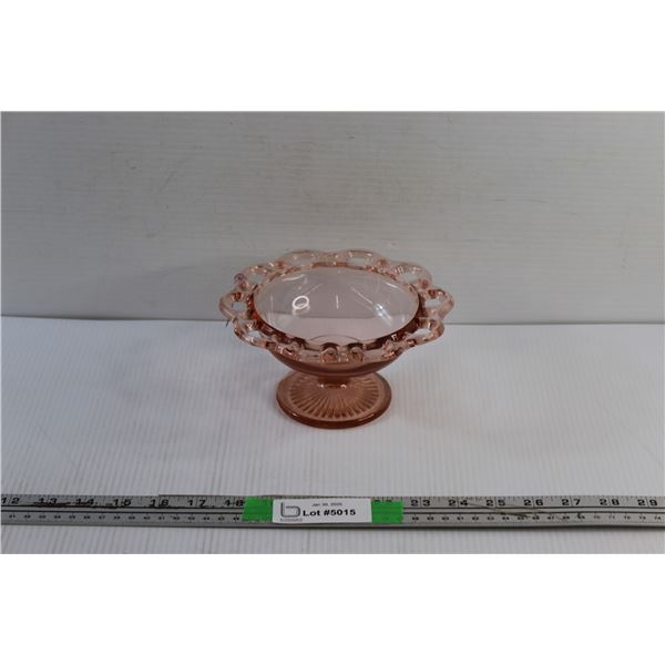 Open Lace Edge Pink Depression Glass Candy Bowl