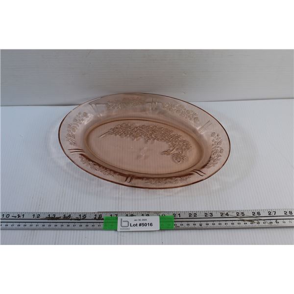 Federal Pink Cabbage Rose Glass Oval Platter - 12 1/2''