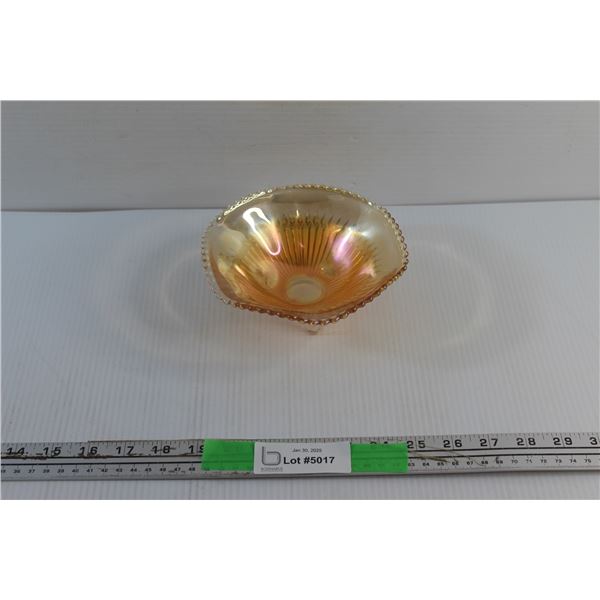 Jeannette Carvival Glass Iridescent Footed Depression Glass Candy Bowl - 6''