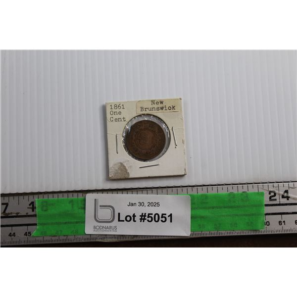 ^Antique 1861 Canadian New Brunswick 1 Cent Copper Coin