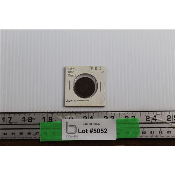 ^Antique 1871 Canadian Prince Edward Island 1 Cent Copper Coin