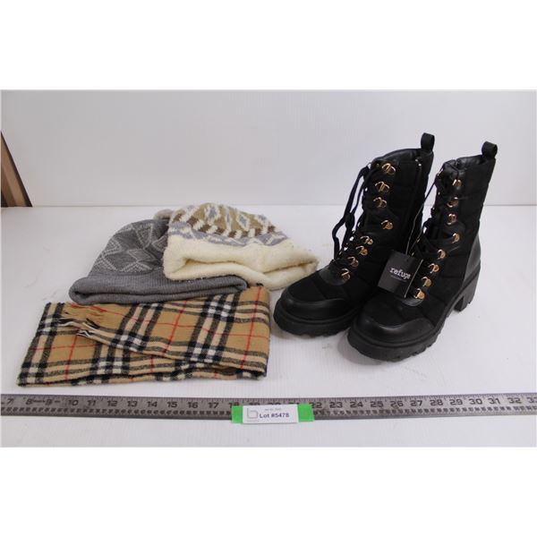 Refuge Pair of Women's Boots Size 7 (NIB), (2) Toques and Scarf