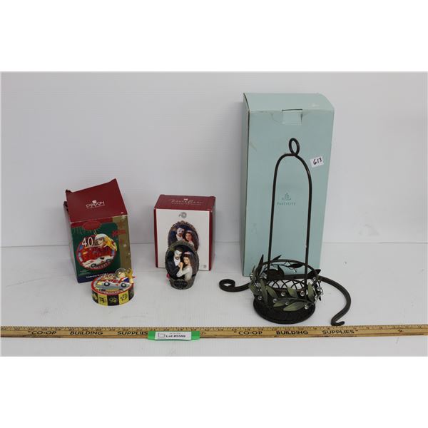 (2) Carlton Cards Collector Ornaments: Speed Racer & Phantom of the Opera, Party Lite Hanging Metal 