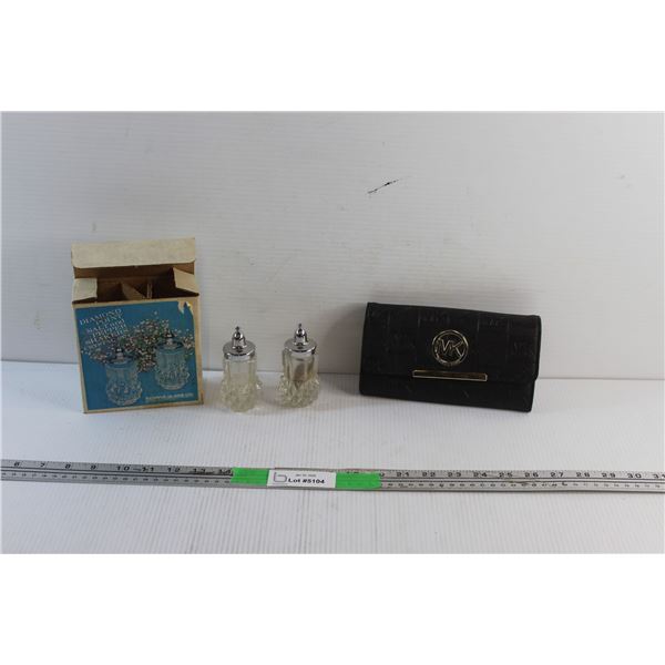 Diamond Point Crystal Salt & Pepper Shakers and Michael Kors Clutch Bag - Authenticity Not Guarantee