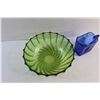 Image 2 : Green Glass Bowl and Blue Glass Creamer