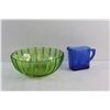Image 4 : Green Glass Bowl and Blue Glass Creamer