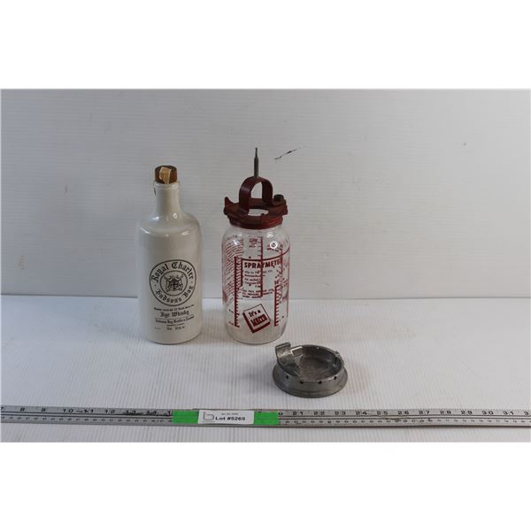 Cigar Ashtray, Royal Charter Whisky Bottle - Empty and Spraymeter