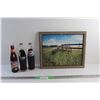 Image 1 : Framed Farm Art Print 15'' x 13'' and Vintage Coca Cola, Pepsi and Banks Soda Pop - Sealed
