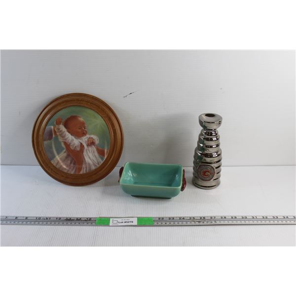 The Christening Framed Art Plate Decor, Ceramic Dish and Calgary Flames Cup