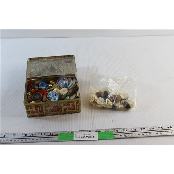 Brass Tin Box and Assorted Buttons