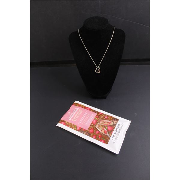 Sterling Silver, Rose Gold, Diamond Heart Pendant Necklace and Chocolate
