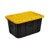 Image 1 : 102L Stackable Tough Strong Storage Tote Bin, Plastic Organizer Box, Black Base & Yellow Snap-on Lid