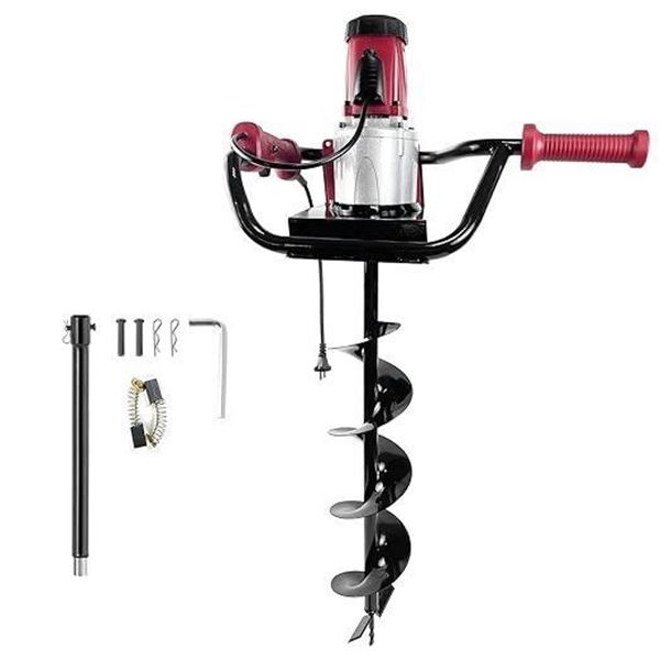 JACKCHEN 1500W Electric Post-Hole Digger with 6-Inch Auger Bit, Earth Auger Drill, Auger Bit Earth A