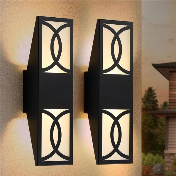 15.8'' LED Outdoor Wall Sconces 2-Pack, 3000K Warm White Exterior Sconce Light Fixture Waterproof An