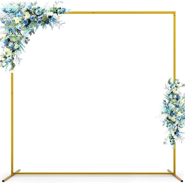 Backdrop Stand, 6.6x6.6 FT Gold Wedding Arches for Ceremony Square Metal Balloon Arch Stand Garden A