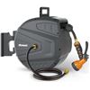 Image 1 : ROYWEL Retractable Garden Hose Reel 5/8 in x 100ft, Hose Reel Wall Mounted,with 9- Function Sprayer 