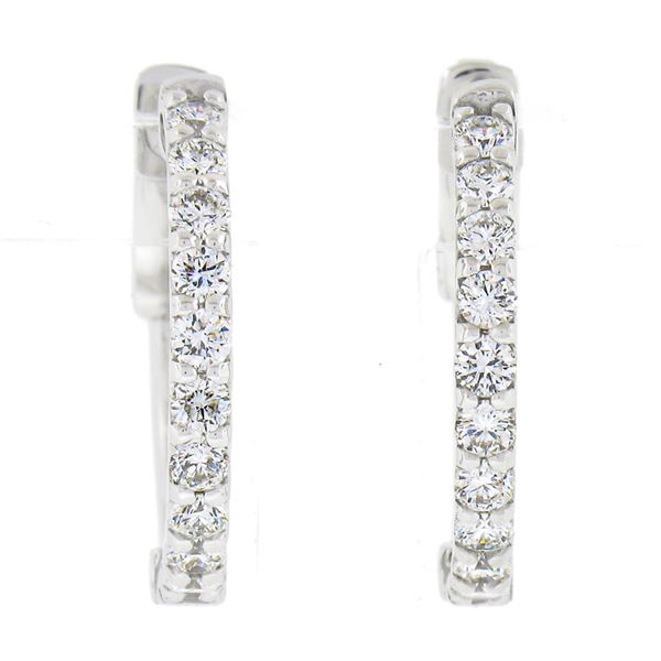 NEW Classic 14k White Gold 0.60 ctw 20 Round Diamond 18.5mm Huggie Hoop Earrings