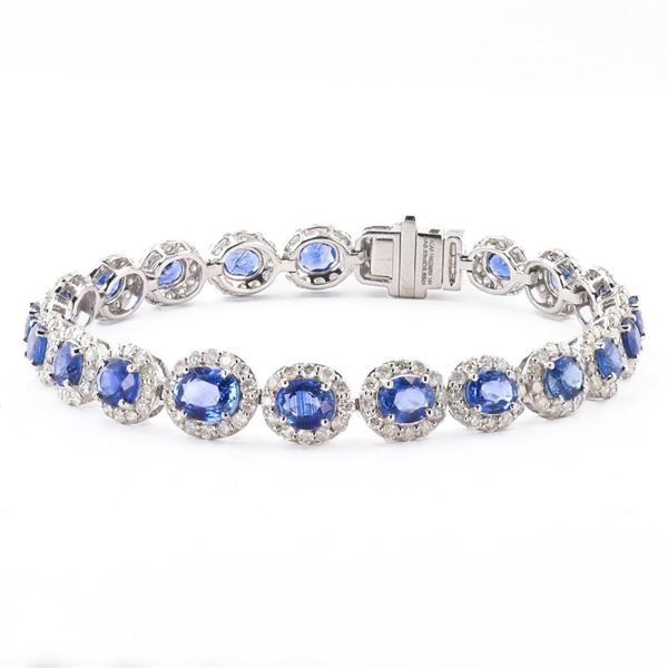 9.53 ctw Blue Sapphire and 3.85 ctw Diamond 14K White Gold Bracelet