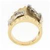 Image 7 : Vintage 14k Gold Diamond Florentine Finish Scalloped Edge Concave Wide Band Ring