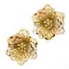 Image 4 : Italian 18k Tricolor Gold 3D Textured Open Work Flower Omega Statement Earrings