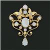 Image 2 : Vintage 14k Yellow Gold Cabochon Opal Teardrop Dangle Open Pin Brooch Pendant