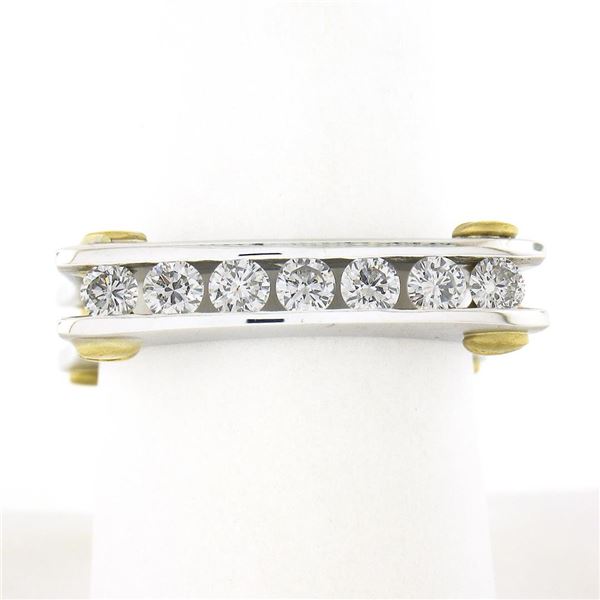 14k TT Gold 0.60 ctw Round Channel Diamond Matte Squared Screw Double Band Ring