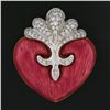 Image 2 : Boris LeBeau 18K TT Gold Deep Pink Enamel w/ Diamond Textured Heart Pin Brooch