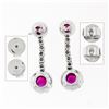 Image 4 : Fancy 18K White Gold 1.38 ctw Round Ruby w/ Diamond Halo Post Drop Dangle Earrin