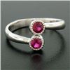Image 5 : NEW Custom Made 14k White Gold Round Bezel Set Ruby Two Stone Simple Bypass Ring
