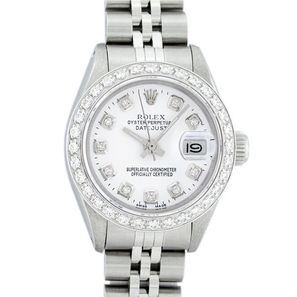 Rolex Ladies Quickset Stainless Steel White Diamond 26MM Datejust Wristwatch
