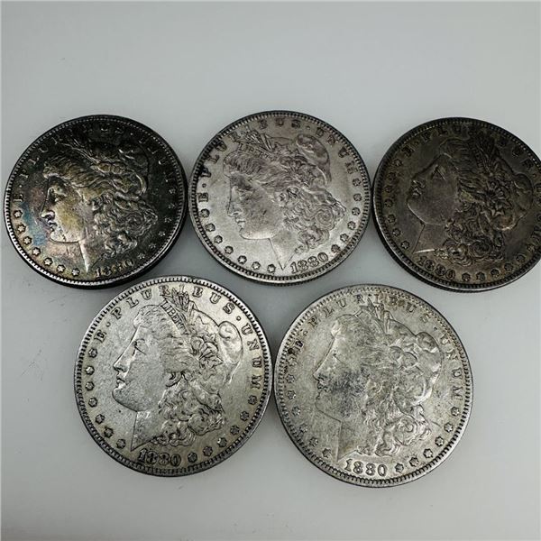 1880 Morgan Silver Dollar (VG+) Set of 5