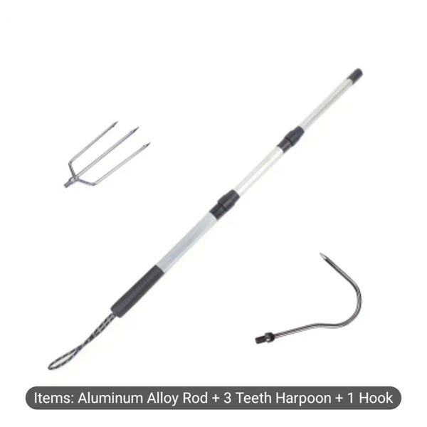 NEW 3PCS SET TELESCOPIC ALUMINIUM ALLOY POLE FISH TRIDENT HARPOON WITH ICE FISHING HOOK