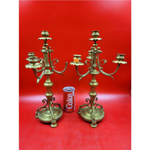 Ornate Antique Pair Of Brass Candle Holders