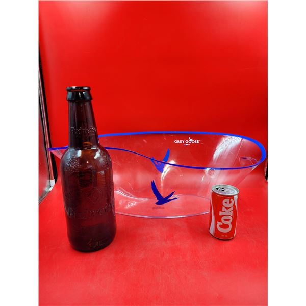 Grey Goose Oval Party Bowl & Glass Budweiser Advertising Bottle